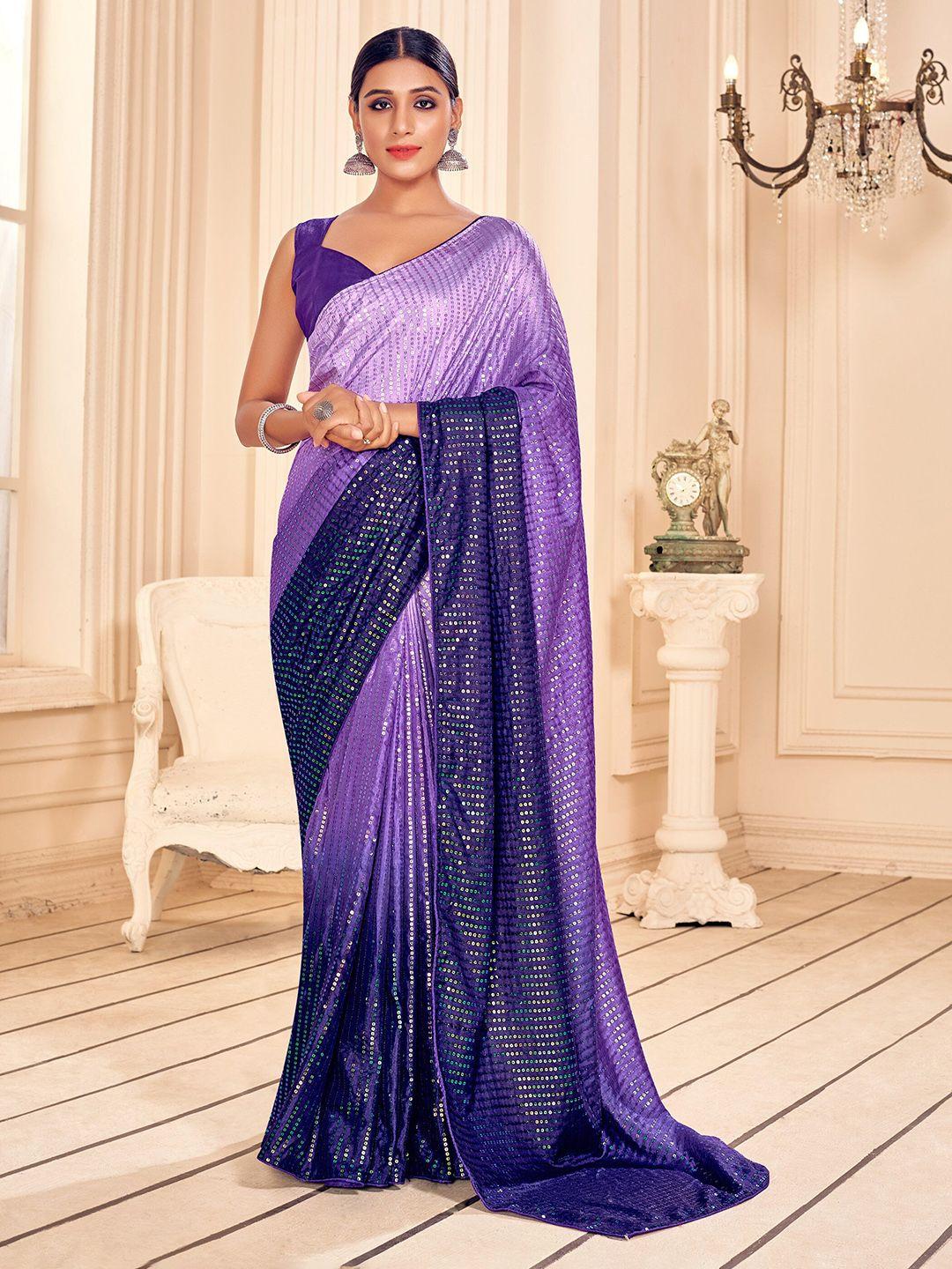 mitera purple & navy blue sequin embellished saree