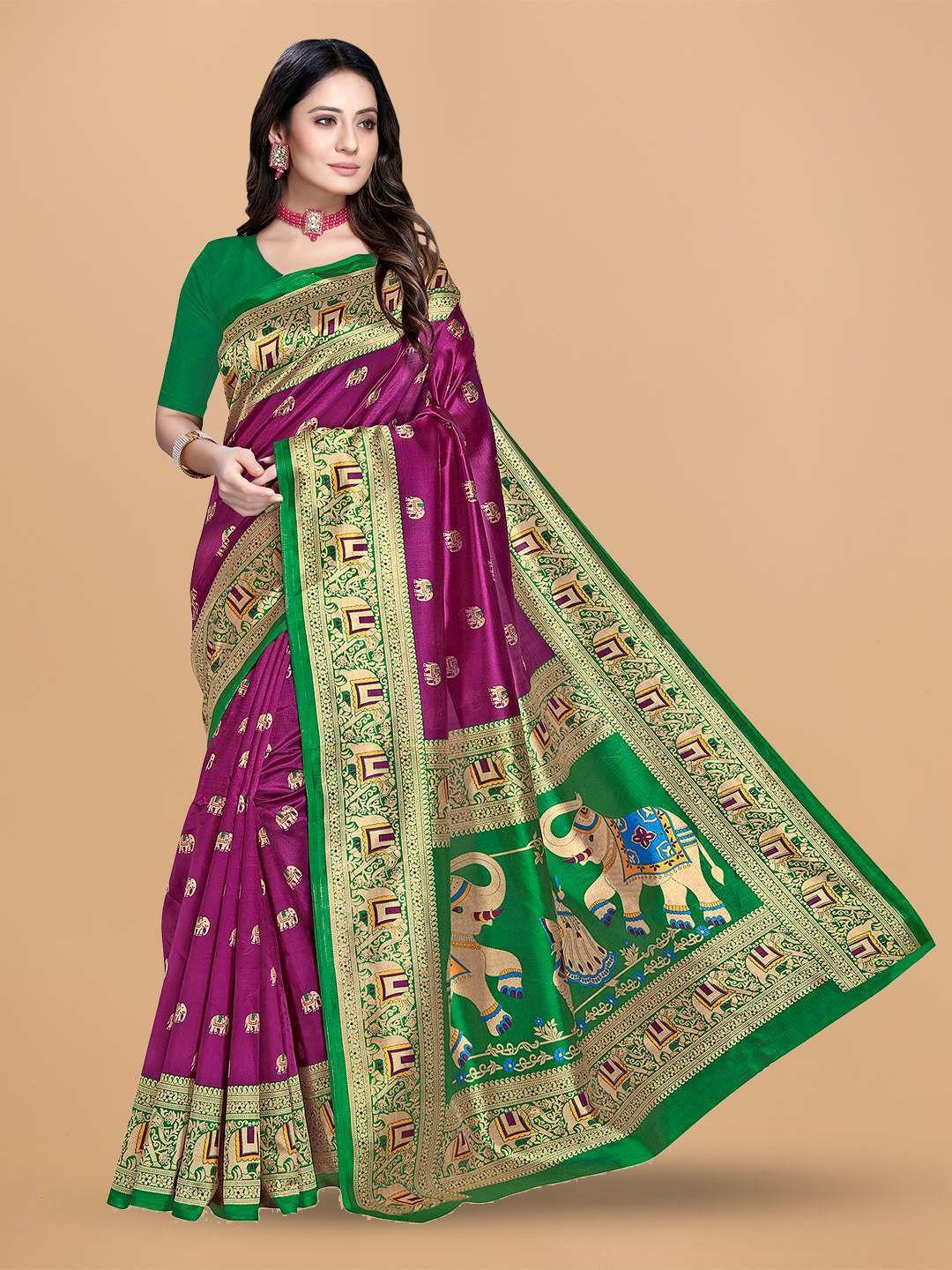 mitera purple art silk designer saree