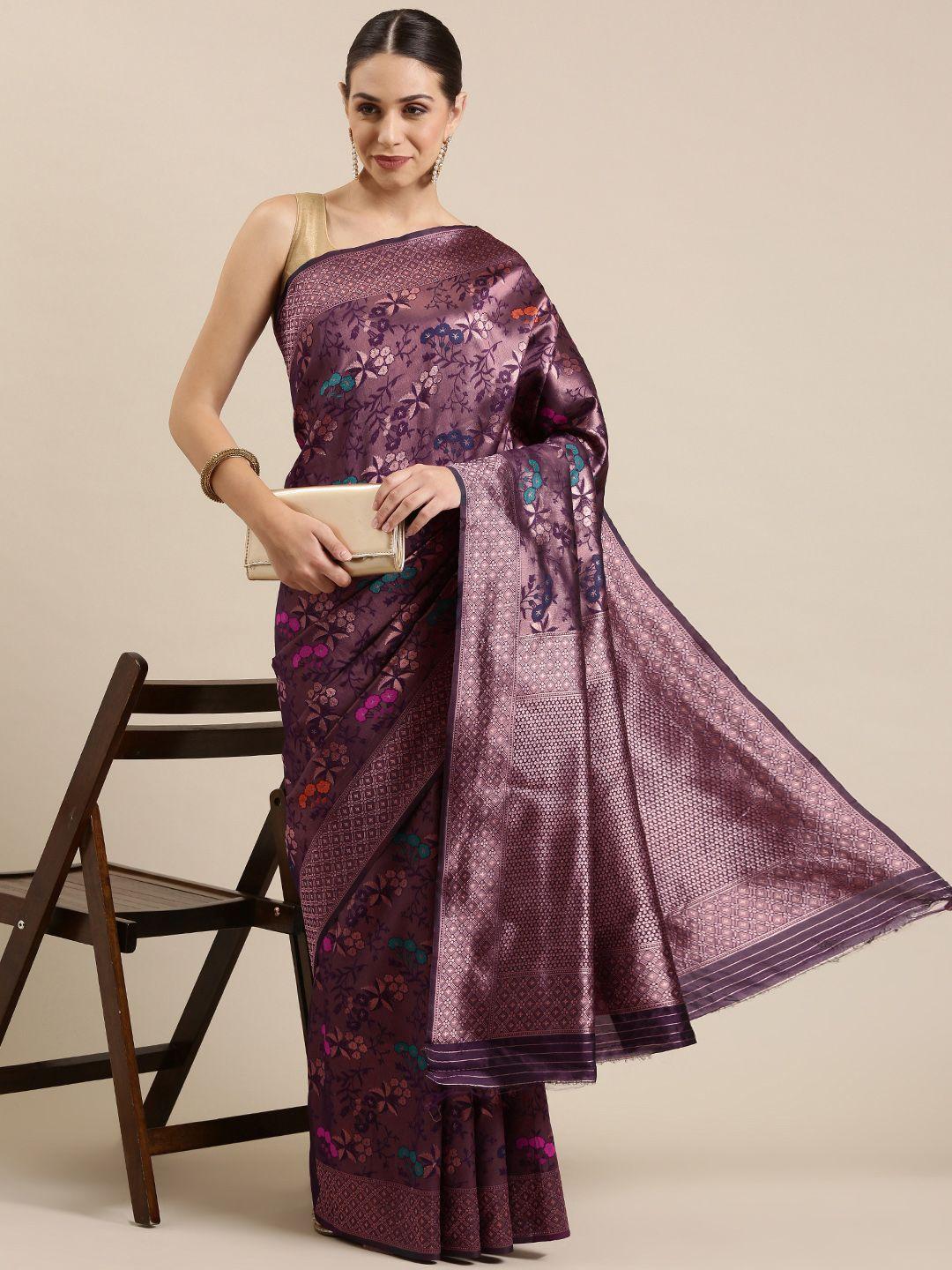 mitera purple floral zari saree