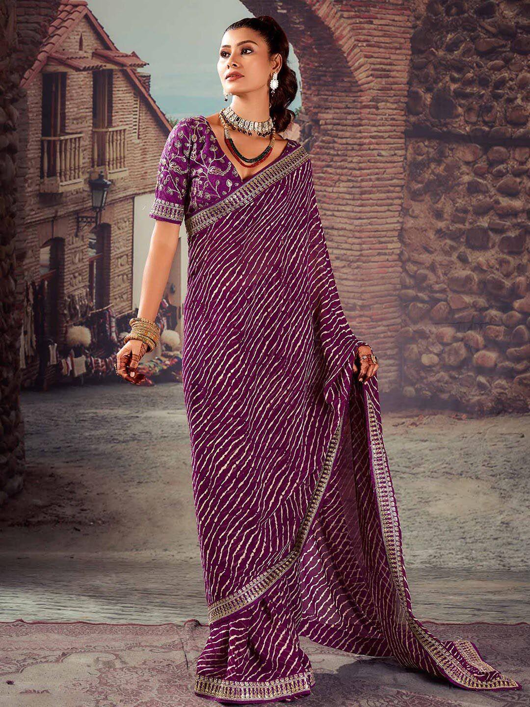 mitera purple leheriya sequinned pure georgette designer leheriya saree