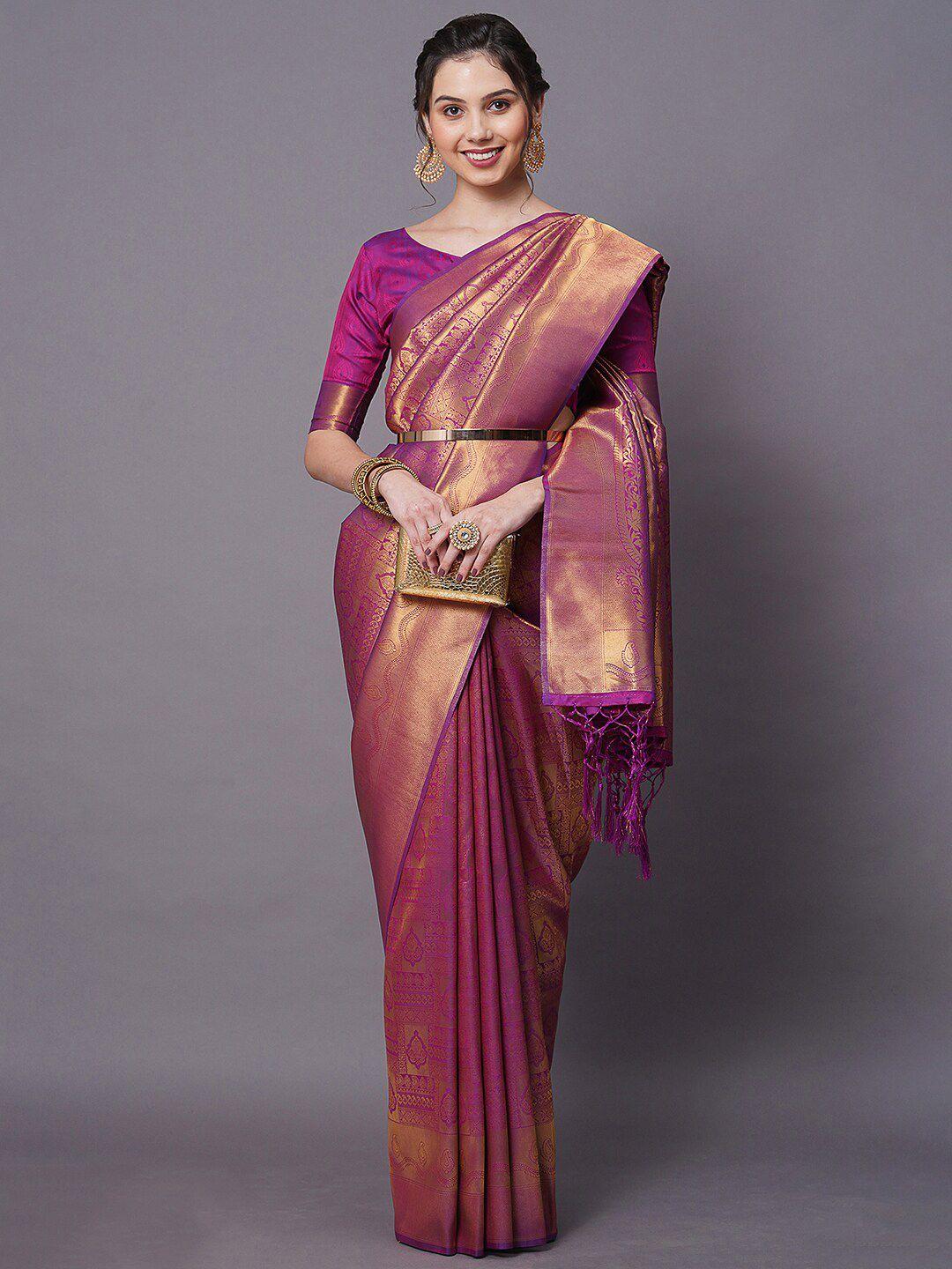 mitera purple paisley zari silk blend banarasi saree