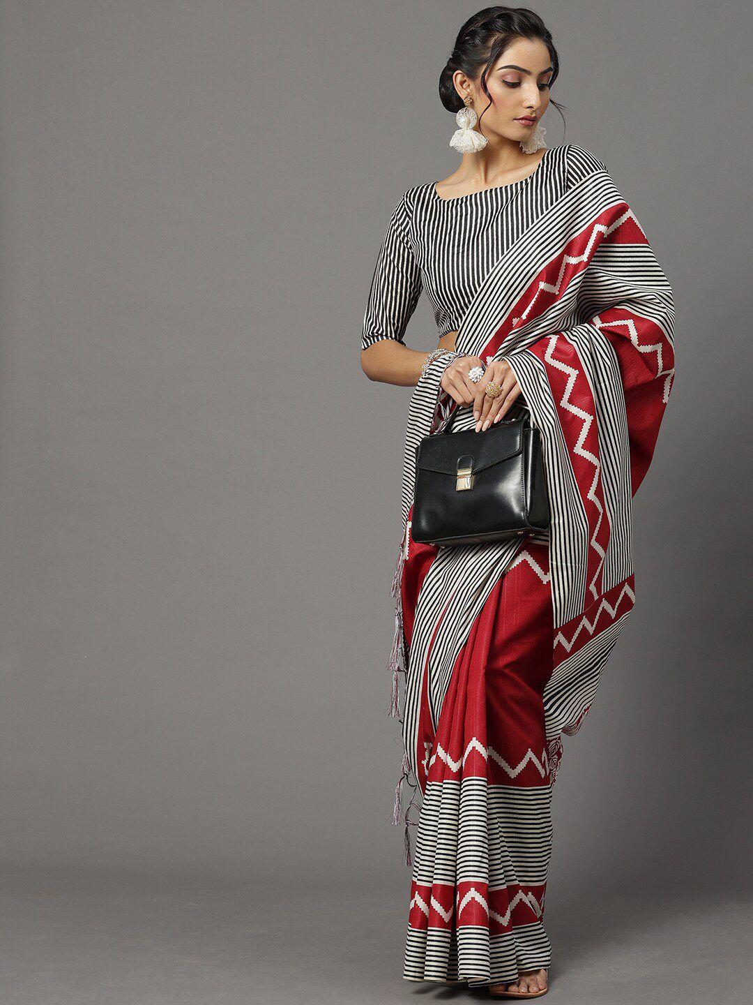 mitera red & black art silk bhagalpuri saree