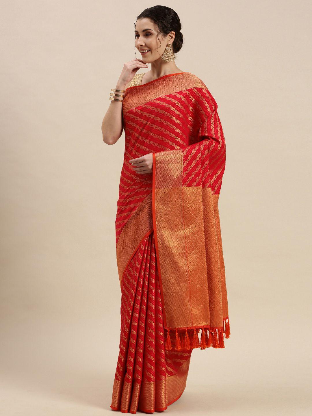 mitera red & golden ethnic motifs silk blend saree