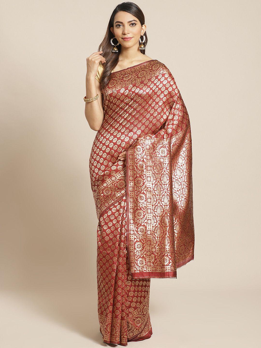 mitera red & golden silk blend ethnic motifs woven design banarasi saree