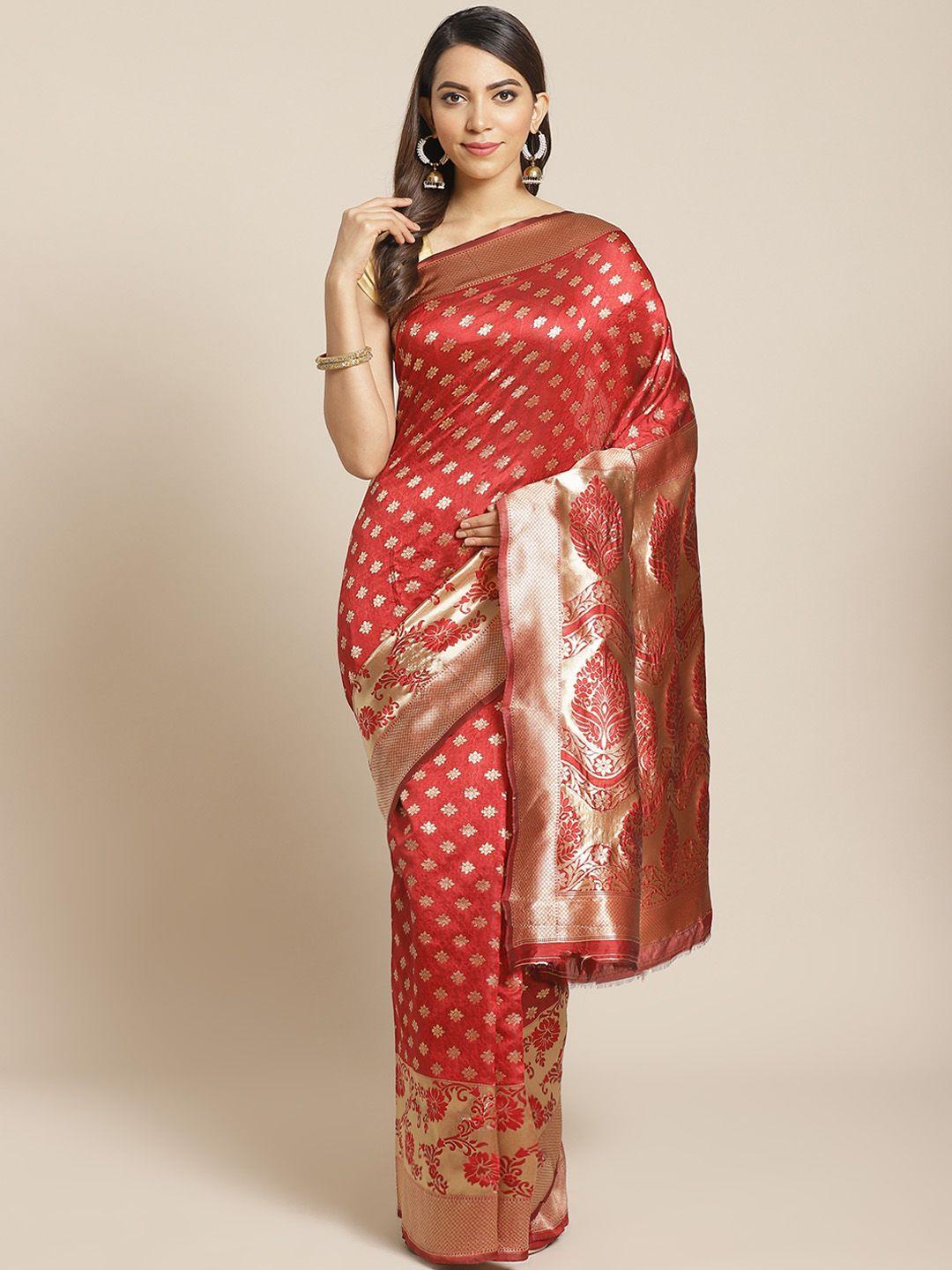 mitera red & golden woven design banarasi saree