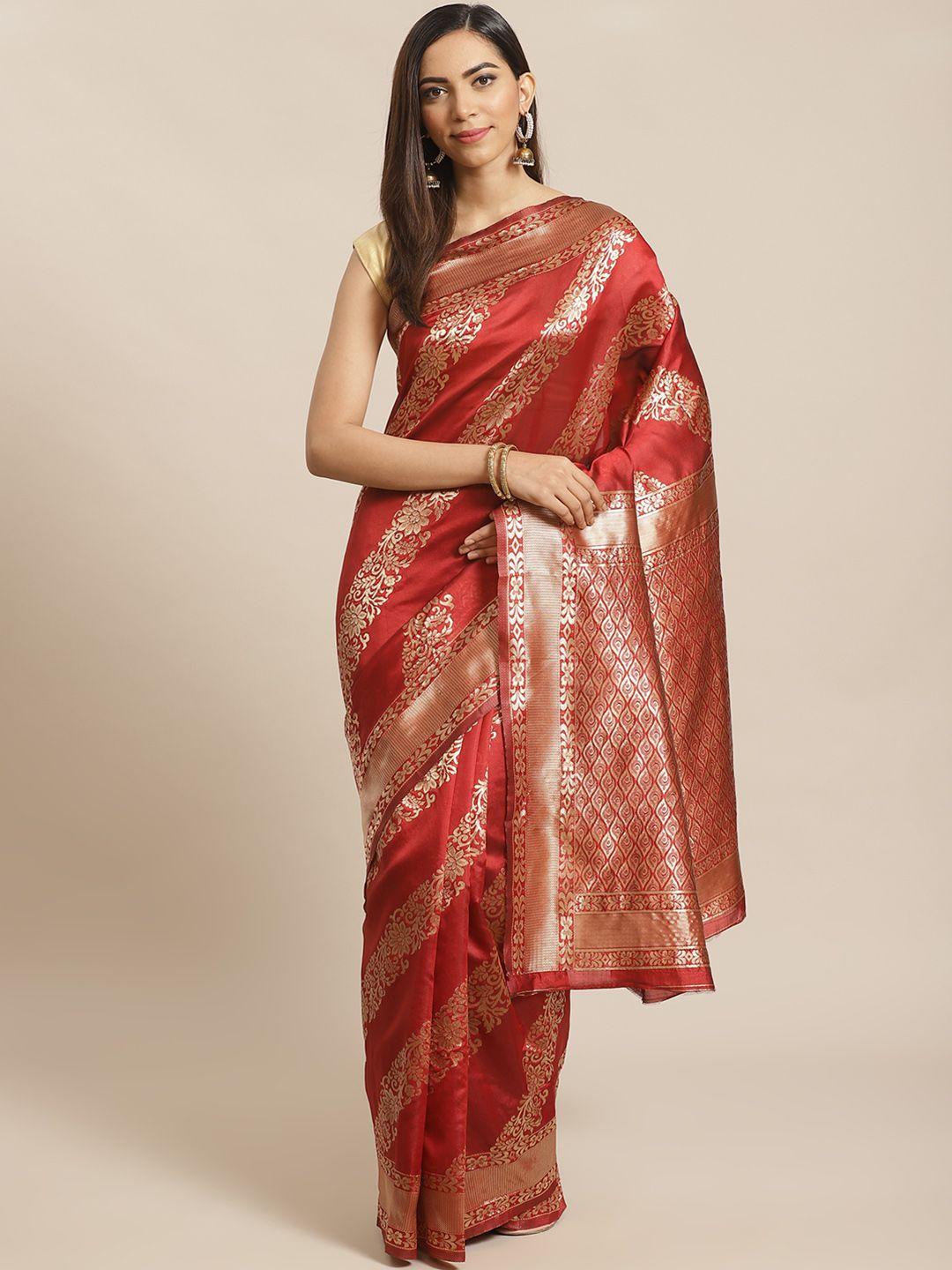 mitera red & golden woven design banarasi saree