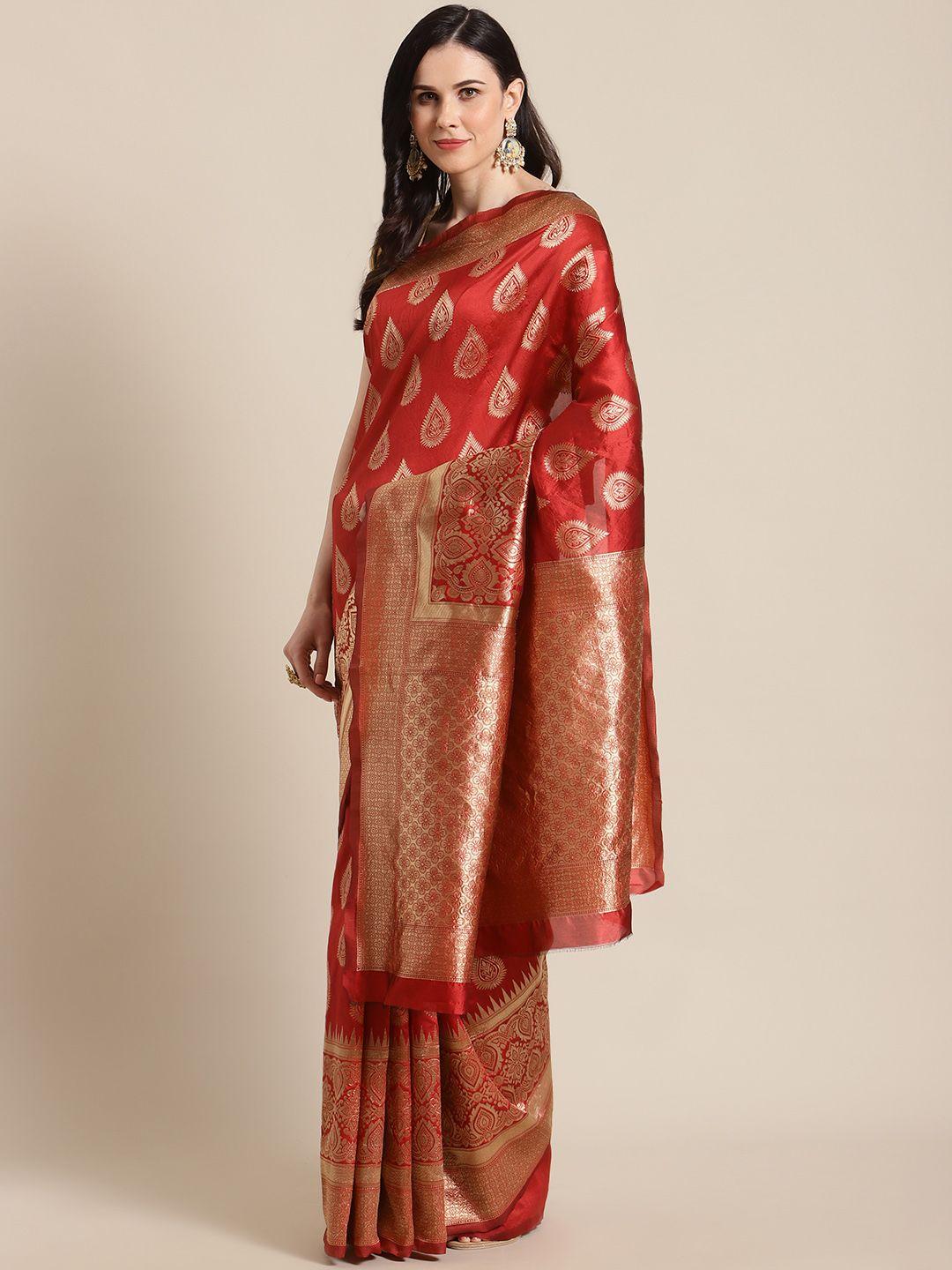 mitera red & golden woven design banarasi saree