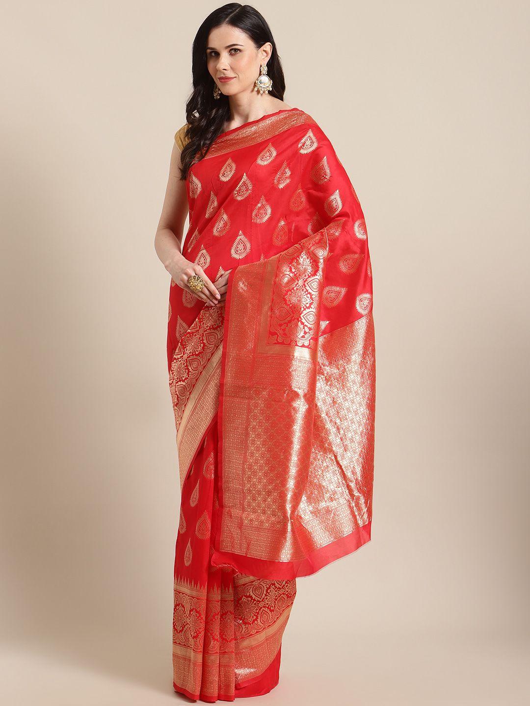 mitera red & golden woven design banarasi saree