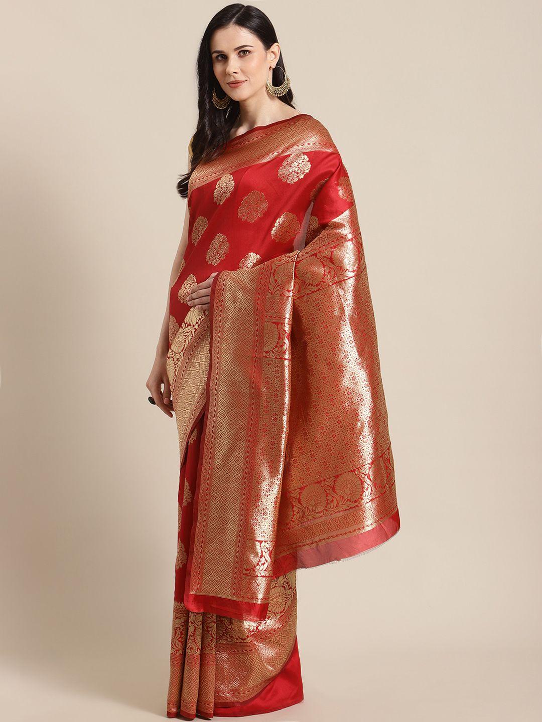 mitera red & golden woven design banarasi saree