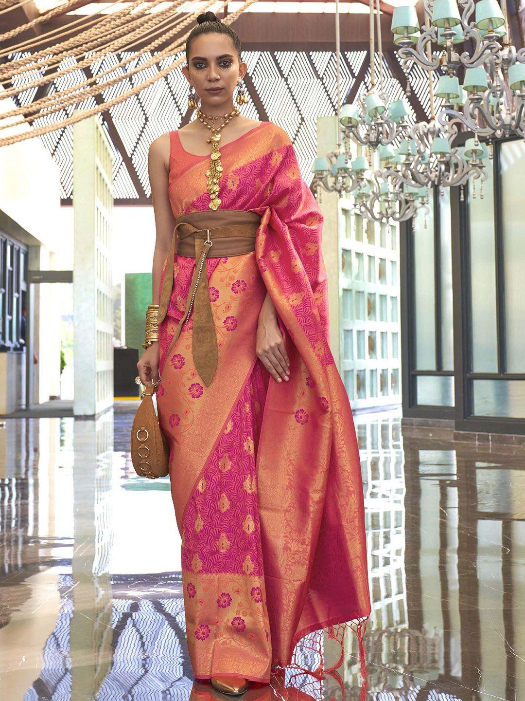mitera red & goldtoned ethnic woven design zari silk saree