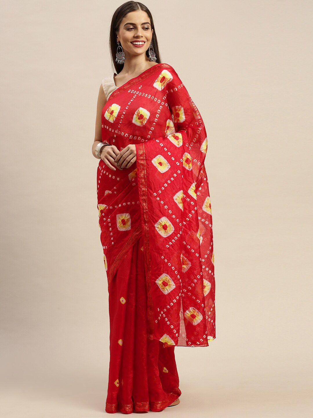 mitera red & yellow bandhani art silk bandhani saree