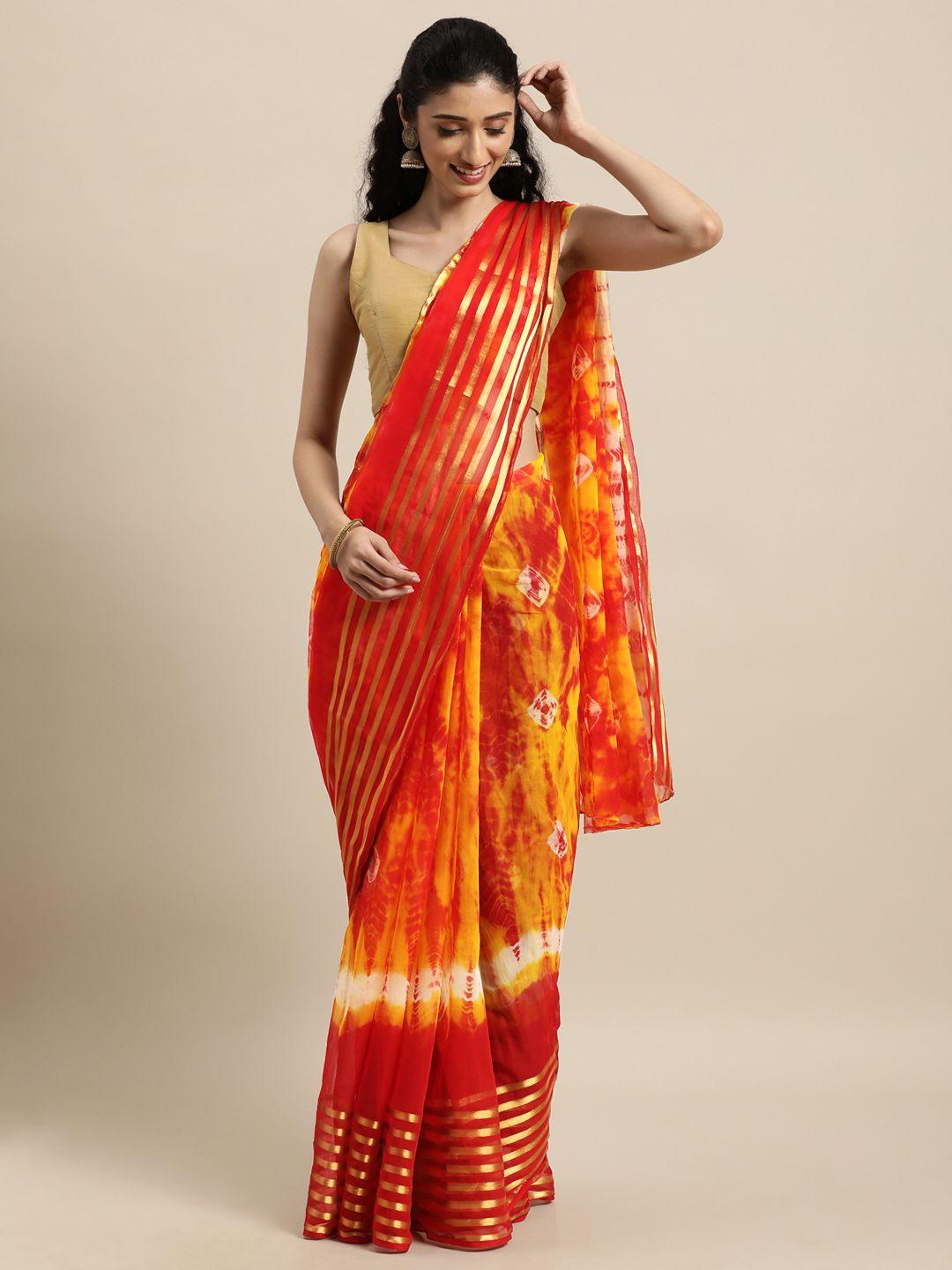 mitera red & yellow bandhani art silk handcrafted saree