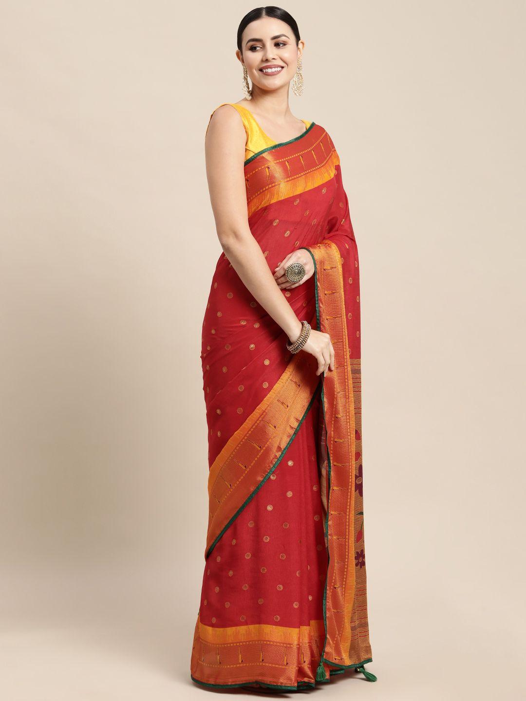 mitera red & yellow brasso paithani saree