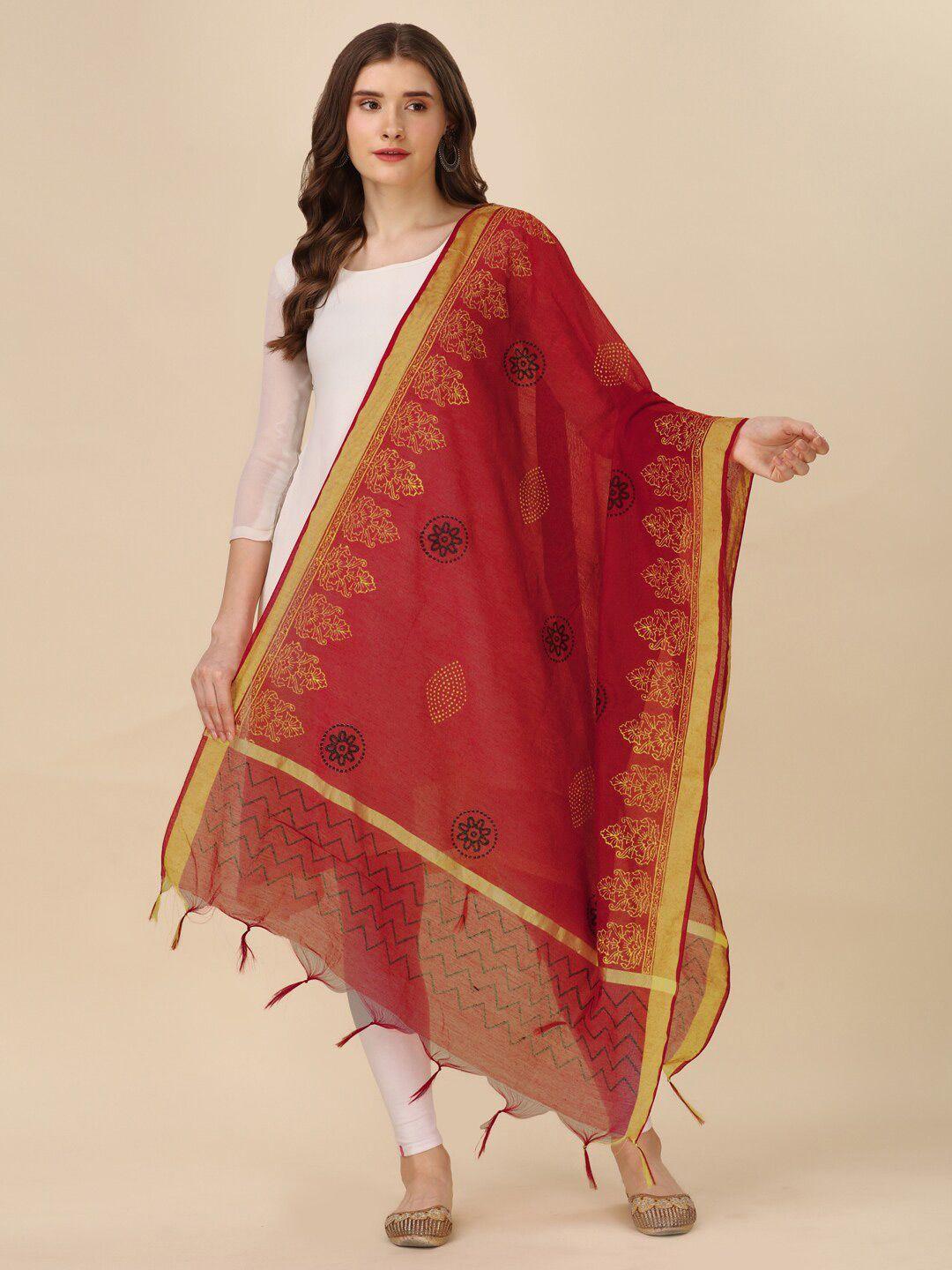 mitera red & yellow ethnic motifs printed dupatta