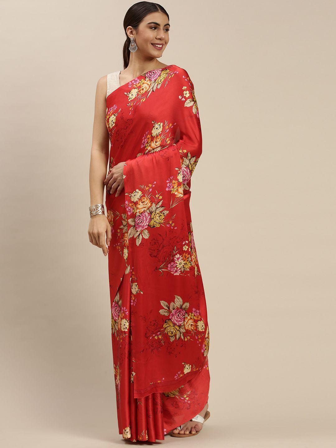 mitera red & yellow floral printed saree