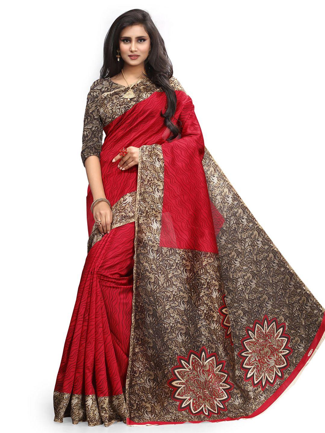 mitera red abstract printed saree