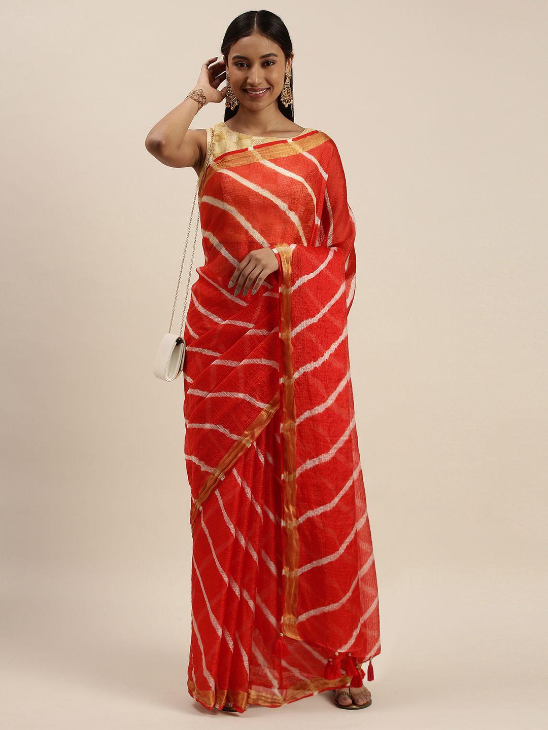 mitera red leheriya silk blend leheriya saree