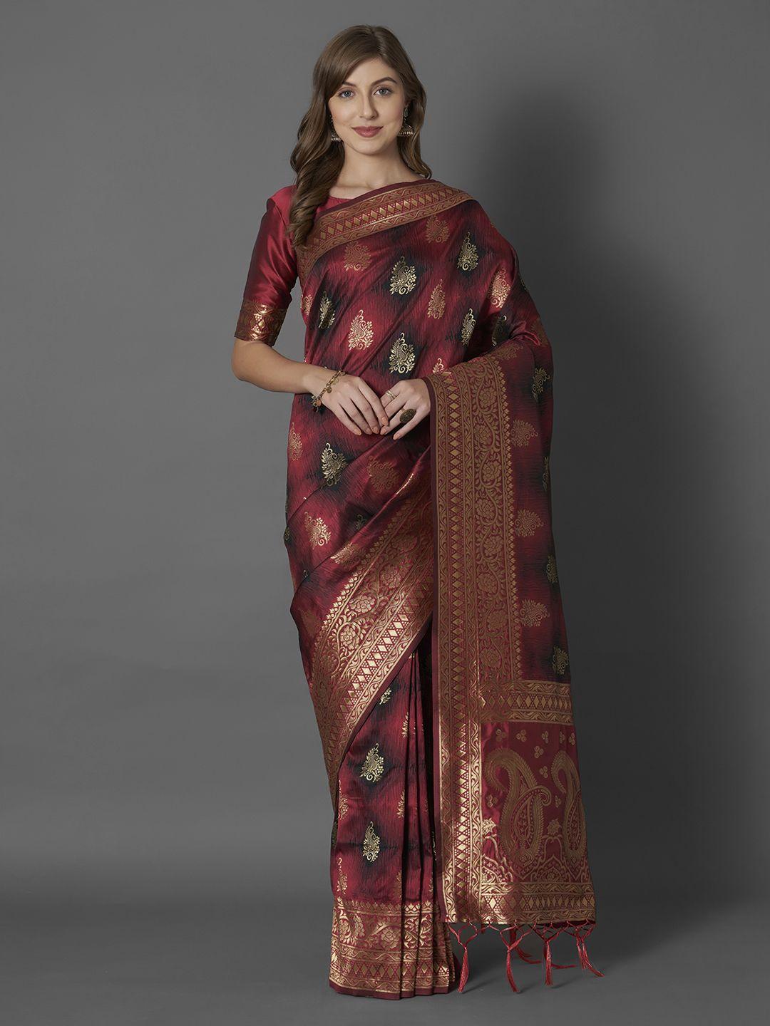 mitera red silk blend woven design banarasi saree