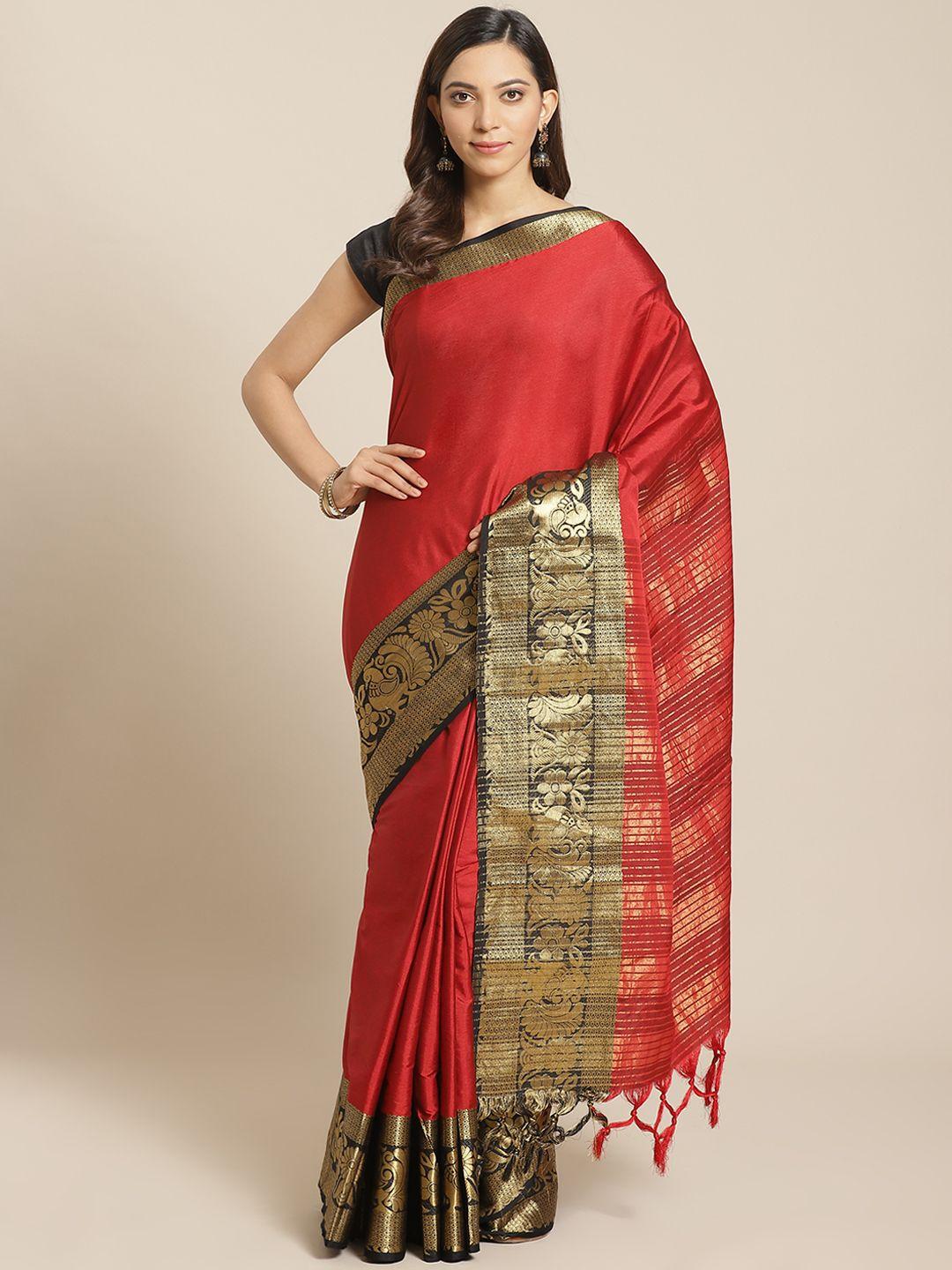 mitera red solid banarasi saree