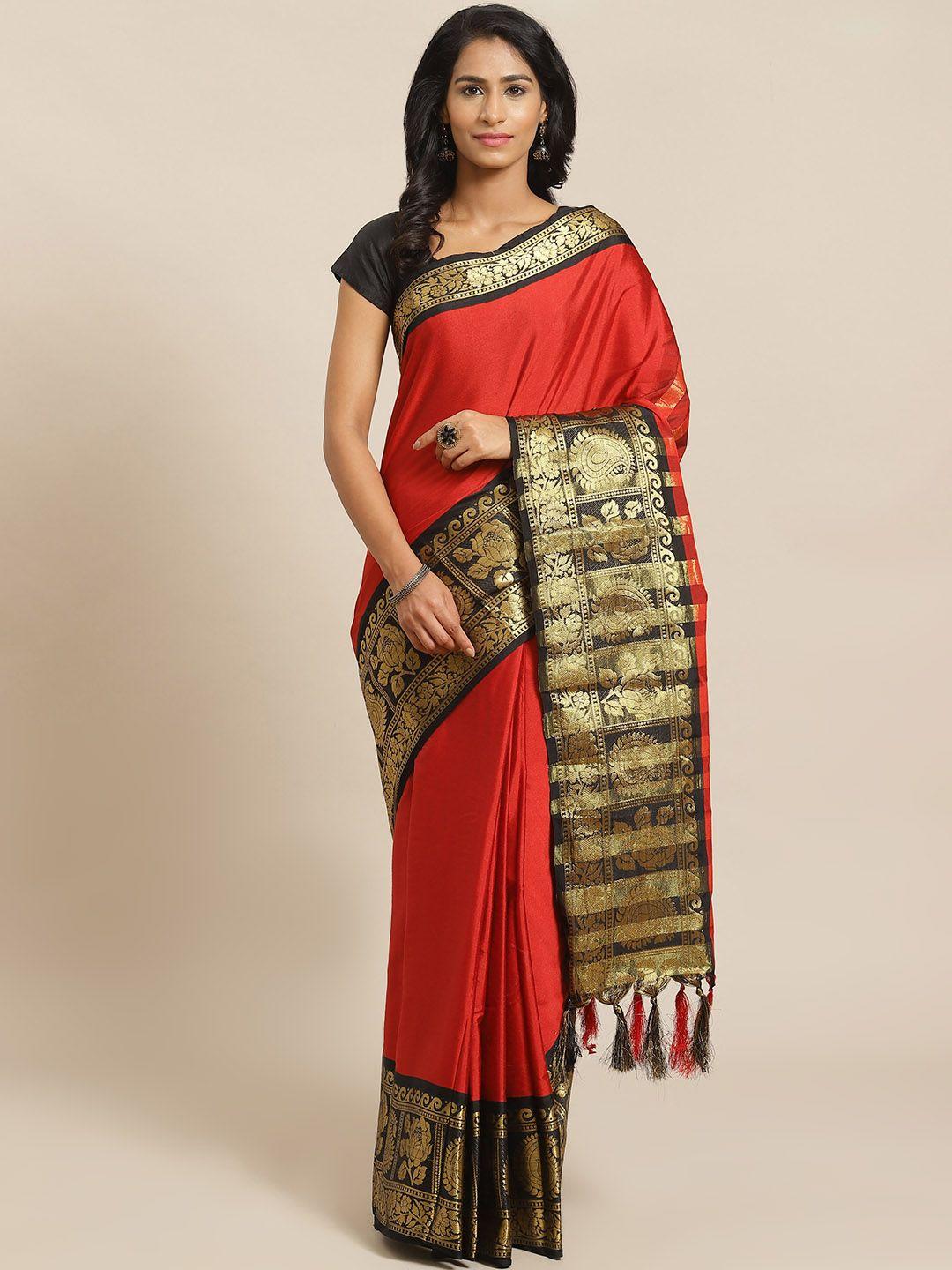 mitera red solid banarasi saree