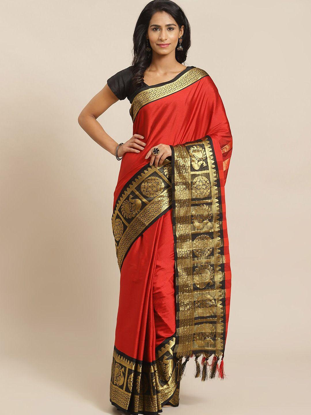 mitera red woven design bordered zari banarasi saree