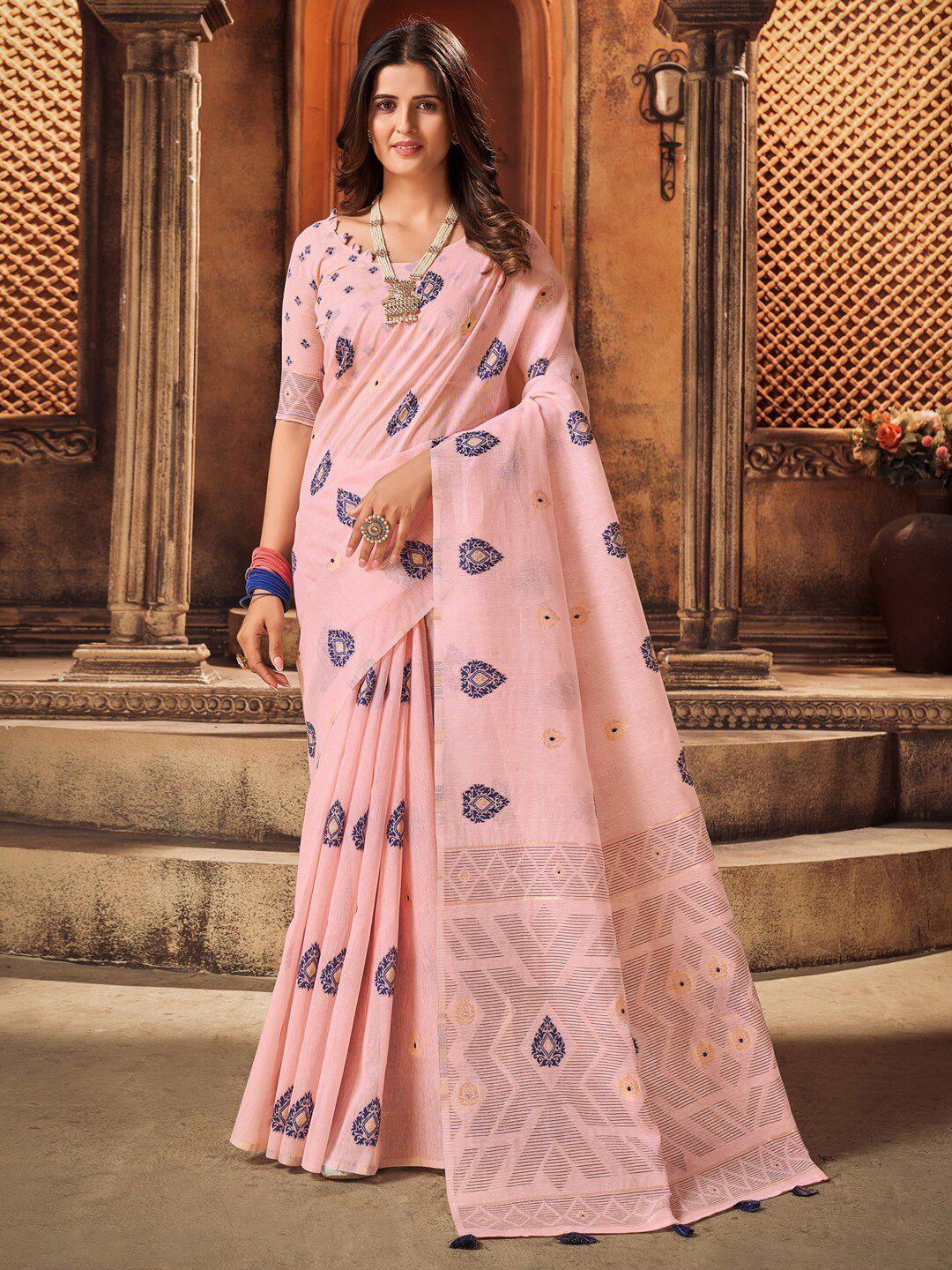 mitera rose gold & blue woven design zari banarasi saree