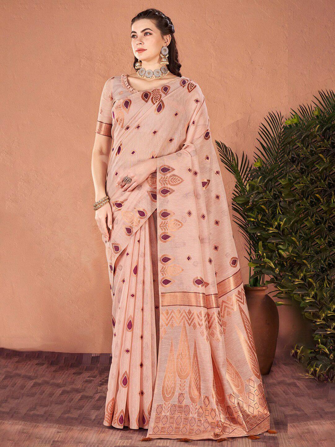 mitera rose gold ethnic motifs designer banarasi saree