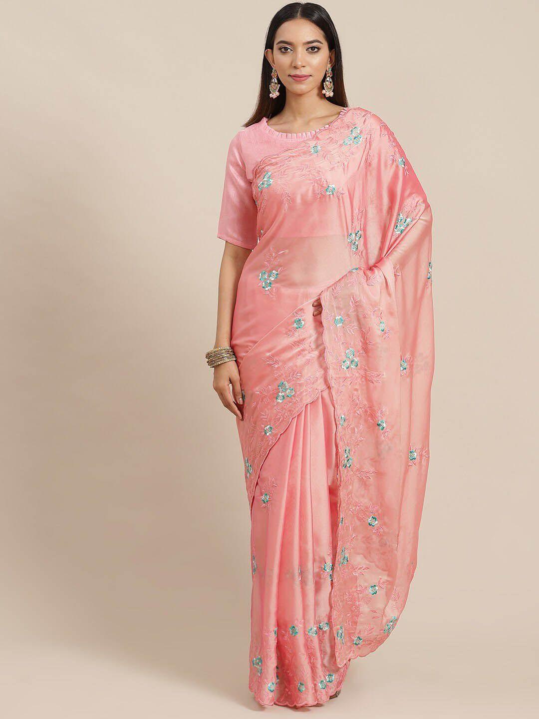 mitera rose gold floral embroidered pure silk designer saree