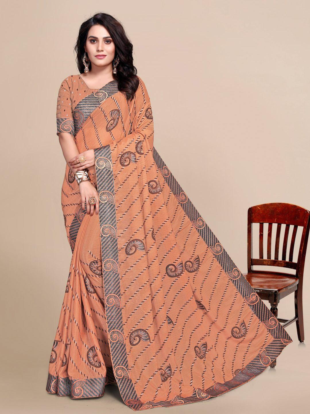 mitera rust & grey ethnic motifs pure chiffon saree