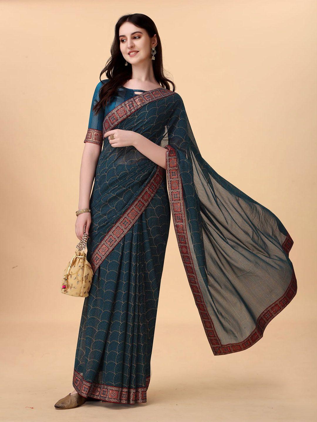 mitera rust abstract printed silk blend saree