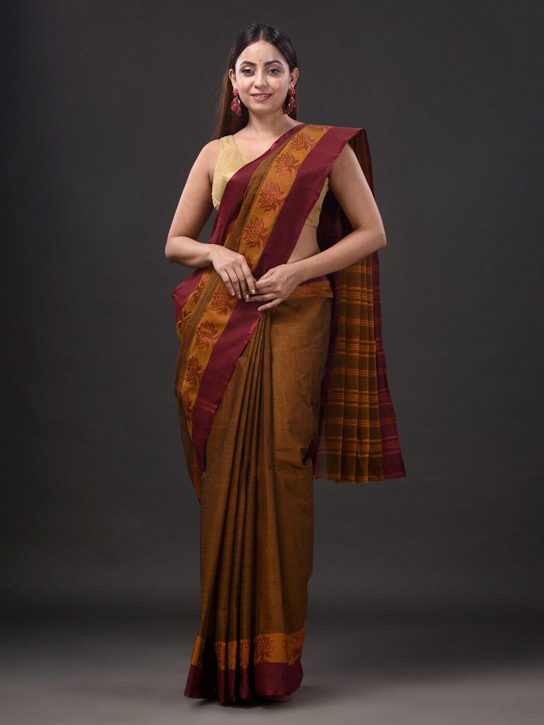 mitera rust pure cotton taant saree