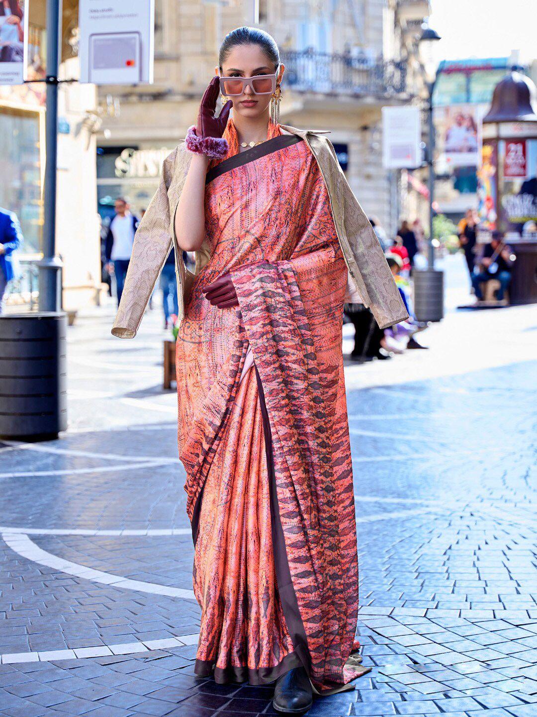 mitera satin block print saree