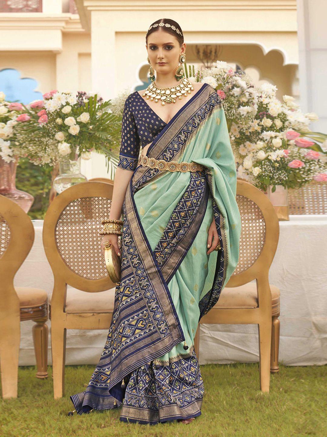 mitera sea green embellished silk blend designer patola saree