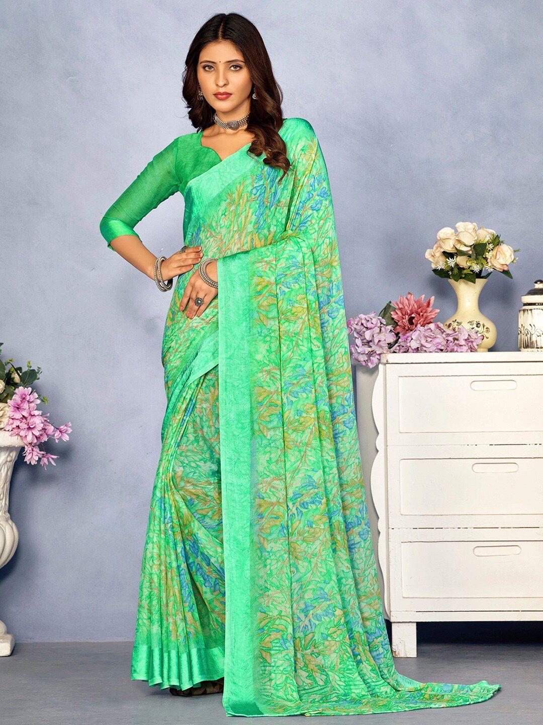 mitera sea green floral pure chiffon designer bagru saree