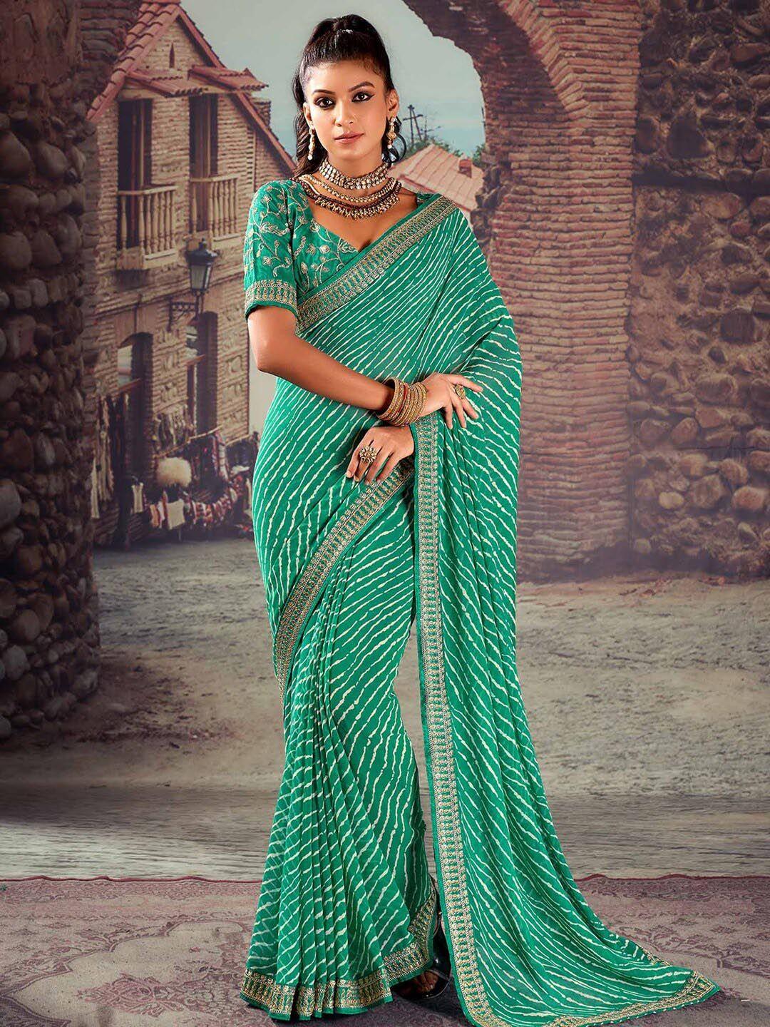 mitera sea green leheriya sequinned pure georgette designer leheriya saree