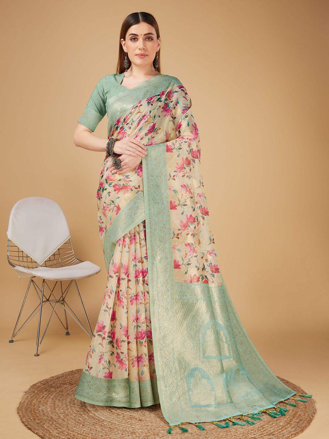 mitera sea green silk cotton designer banarasi saree