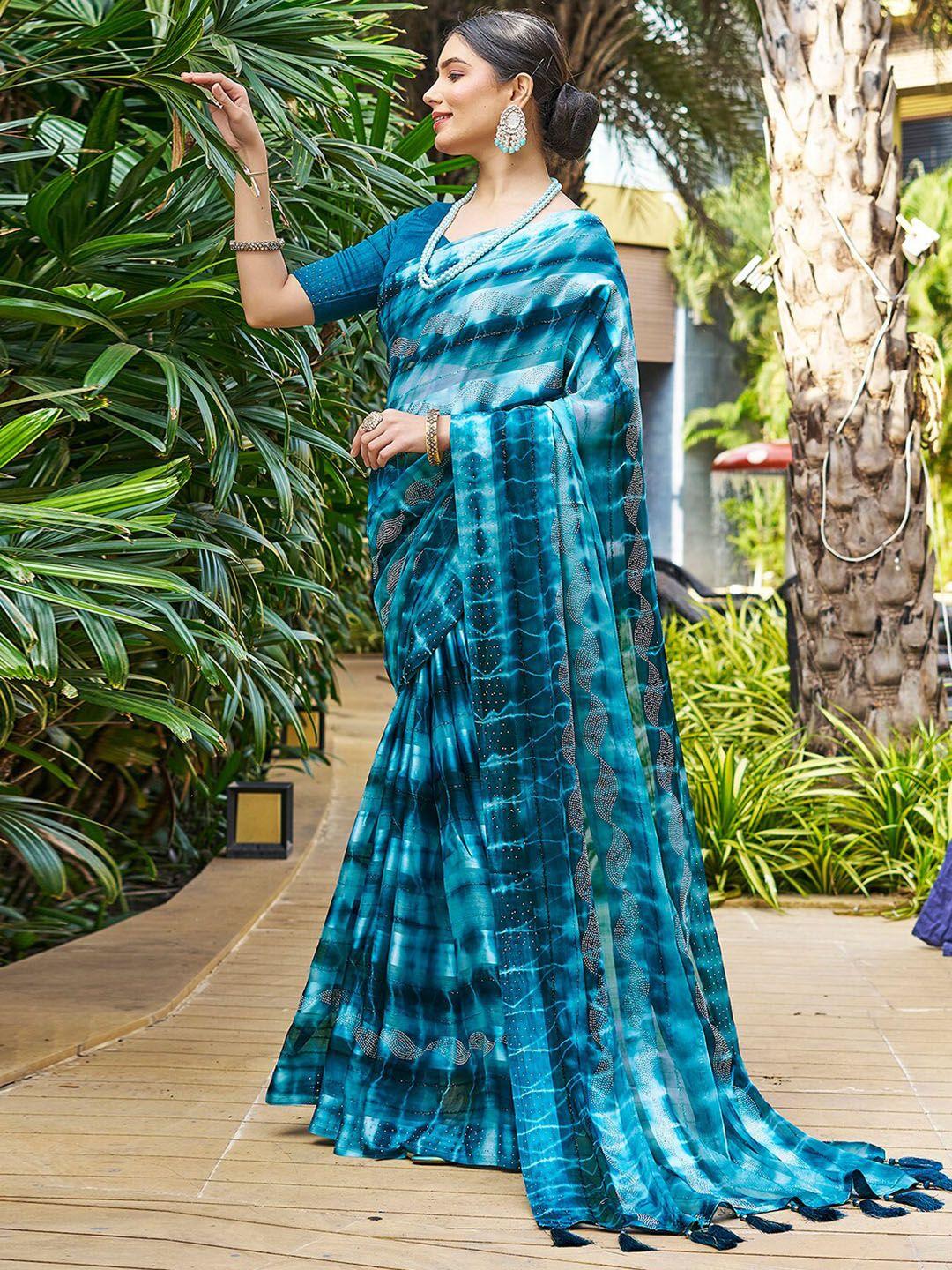 mitera striped beads and stones chiffon saree