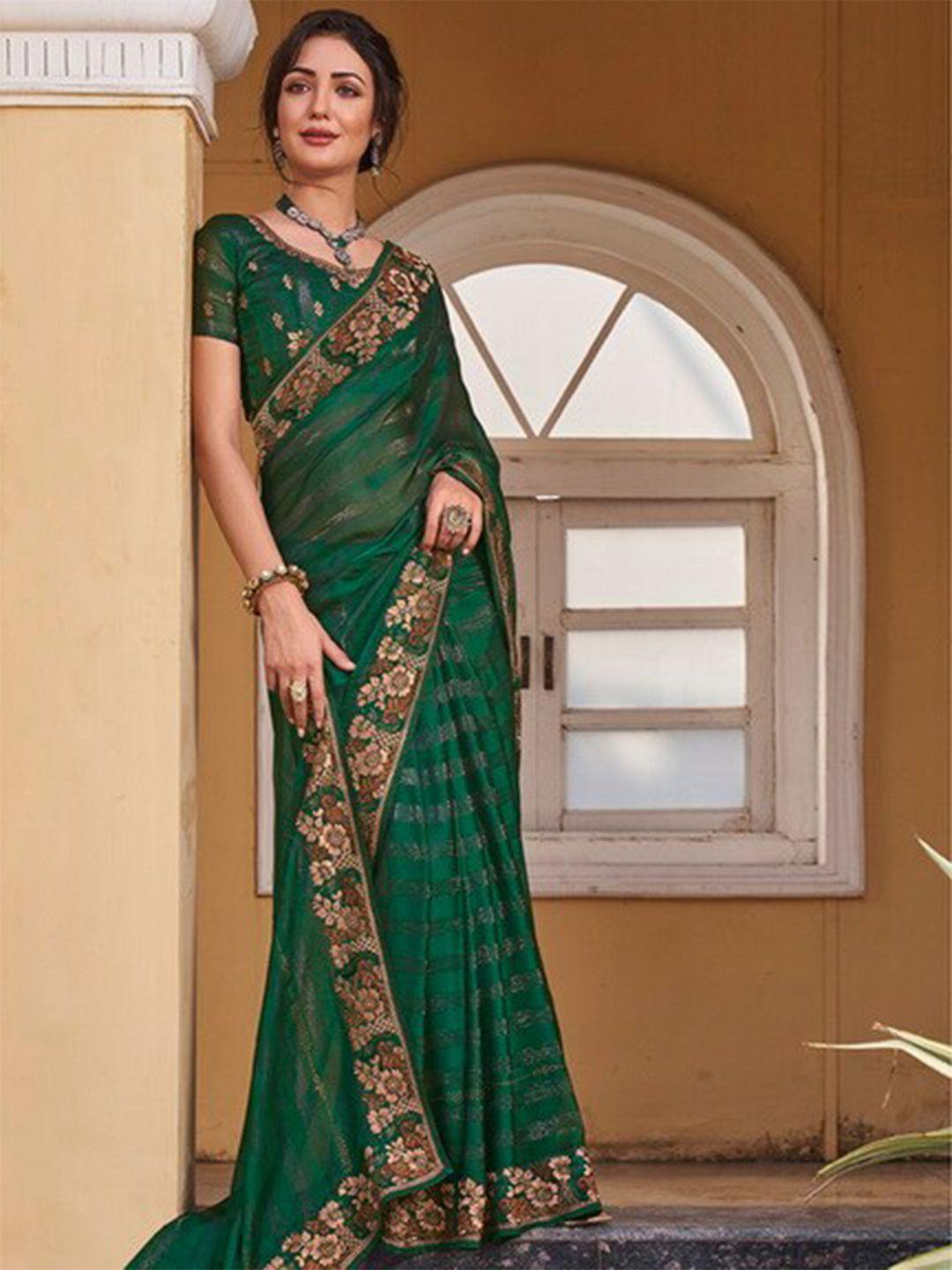 mitera striped embellished embroidered pure chiffon saree