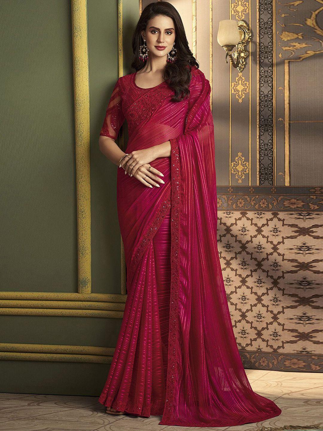 mitera striped embroidered pure chiffon leheriya saree