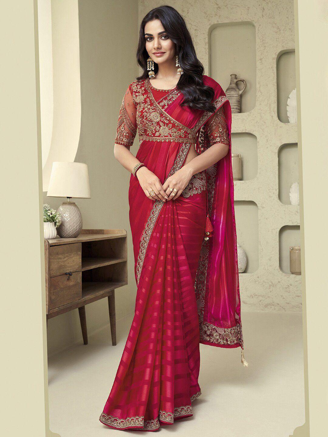 mitera striped embroidered pure georgette saree