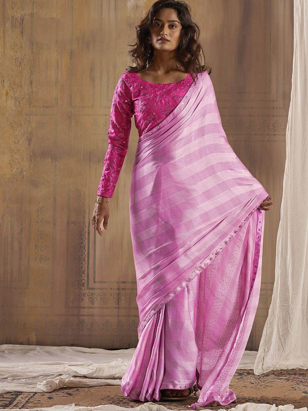 mitera striped mirror work poly chiffon banarasi saree