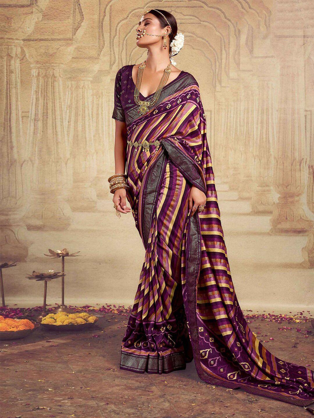 mitera striped printed zari saree