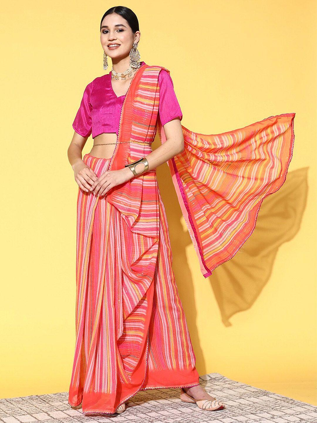 mitera striped sequinned pure georgette saree