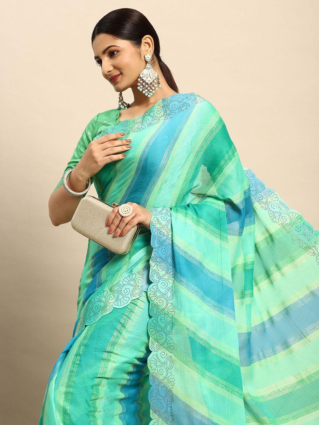 mitera striped stones-studded pure chiffon saree