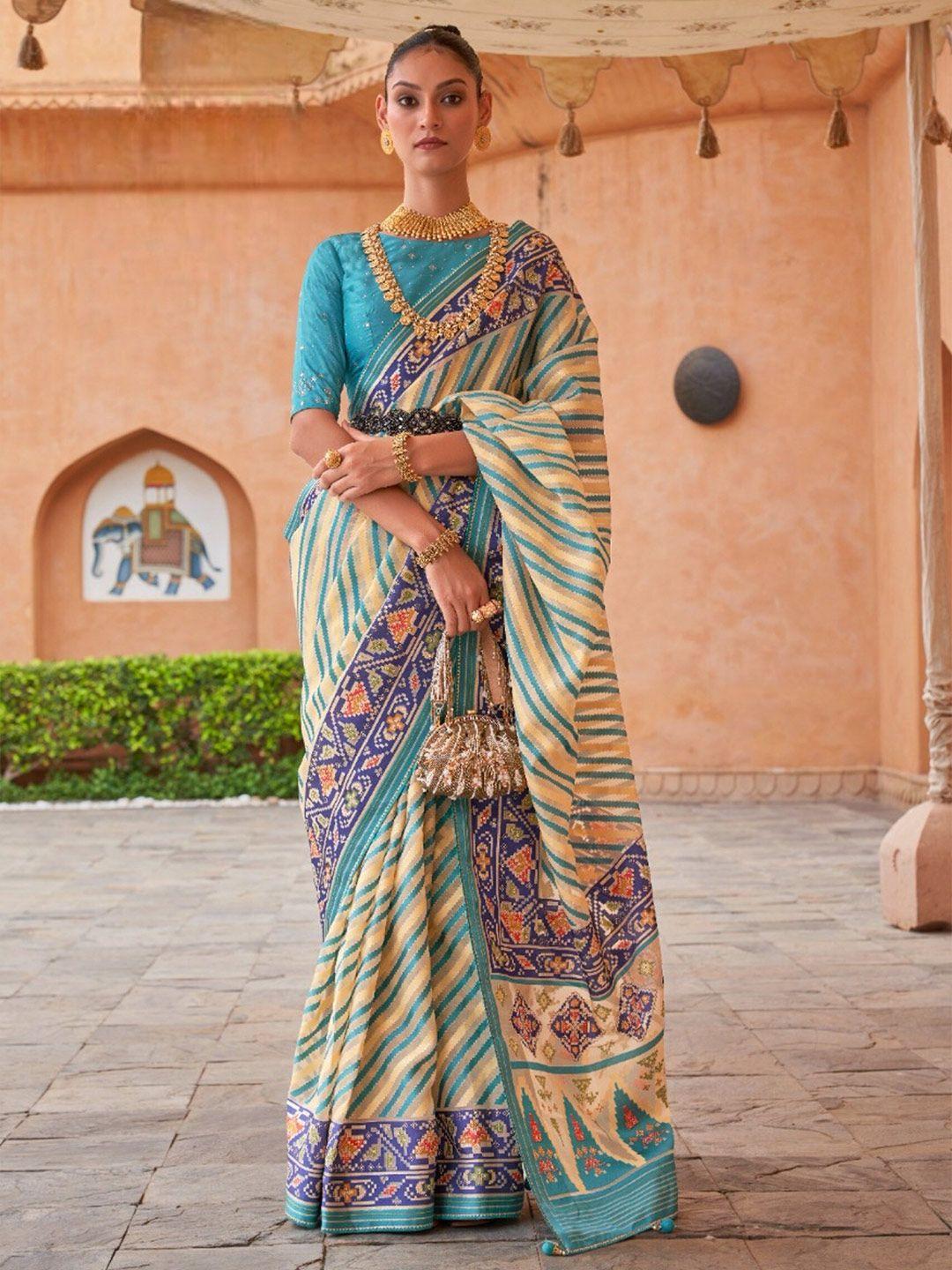 mitera striped woven design mirror work tissue patola saree