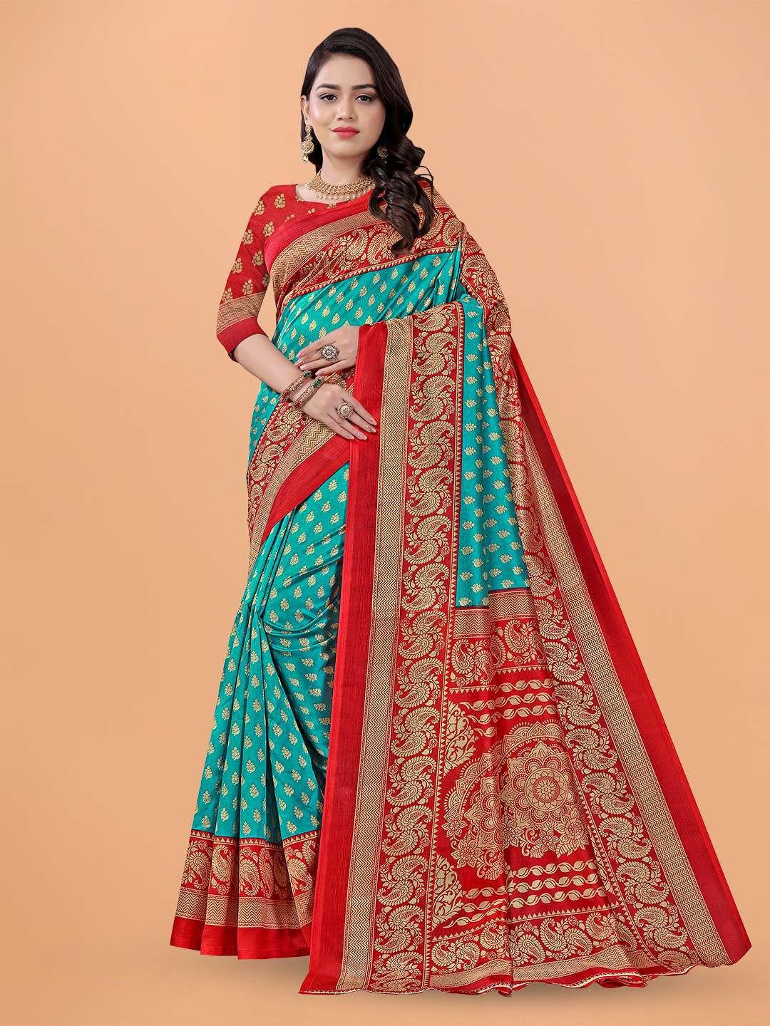 mitera teal art silk designer saree