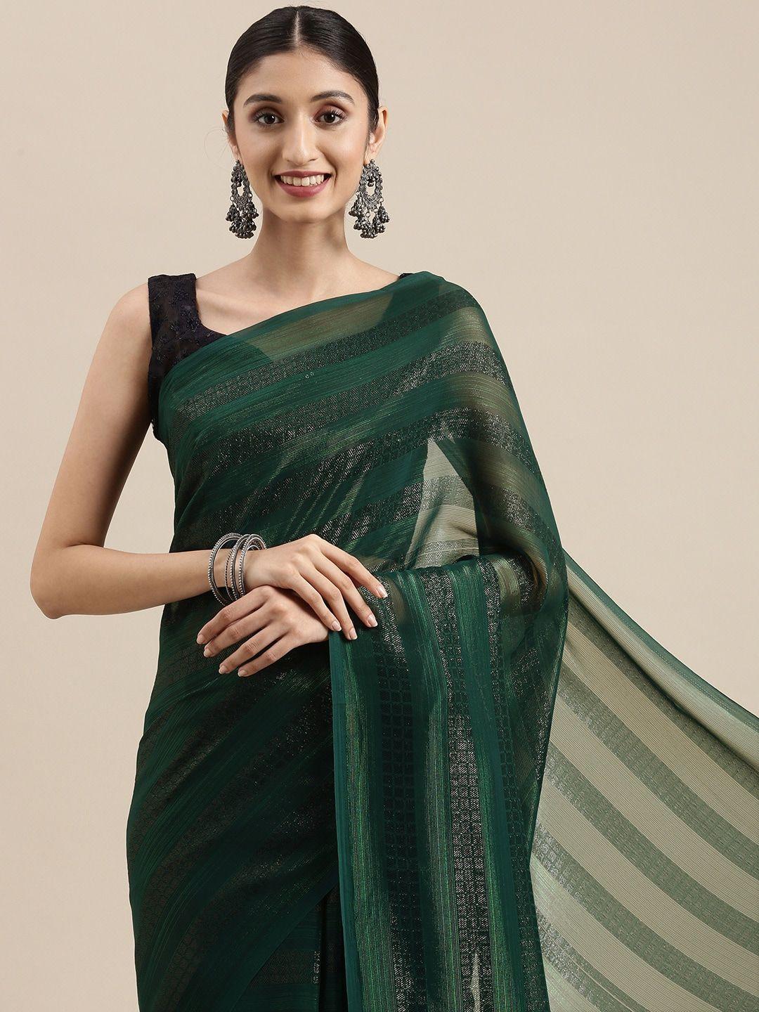 mitera teal green self striped saree