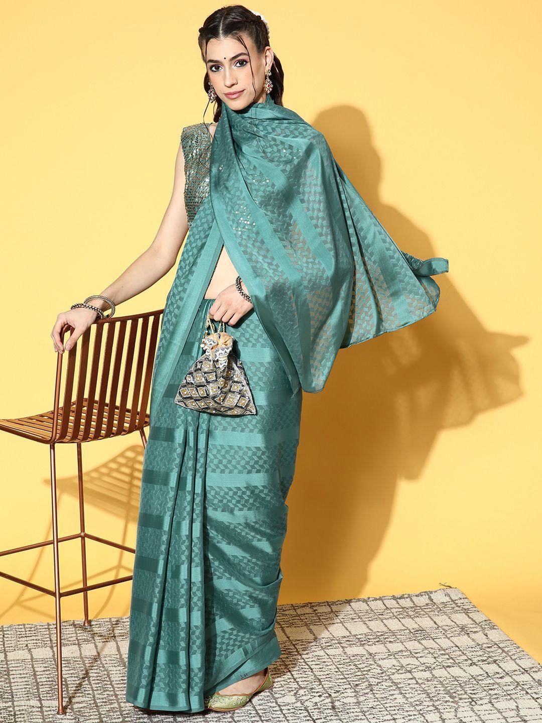 mitera teal poly georgette saree