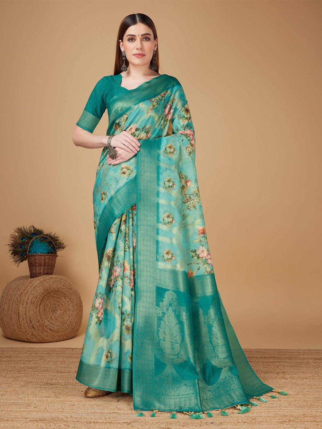 mitera teal silk cotton designer banarasi saree