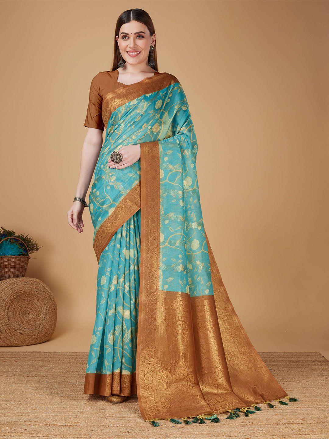 mitera teal silk cotton designer banarasi saree